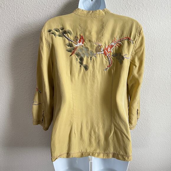 Citron Santa Monica Bird Embroidered Yellow Suede Top Women's S Relaxed Boho - Picture 6 of 9